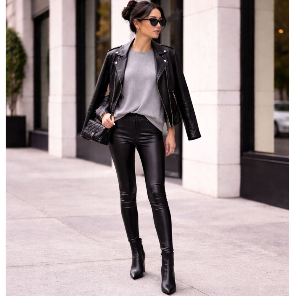 Towne Faux Leather Leggings High Rise Black Stretch Skinny Small